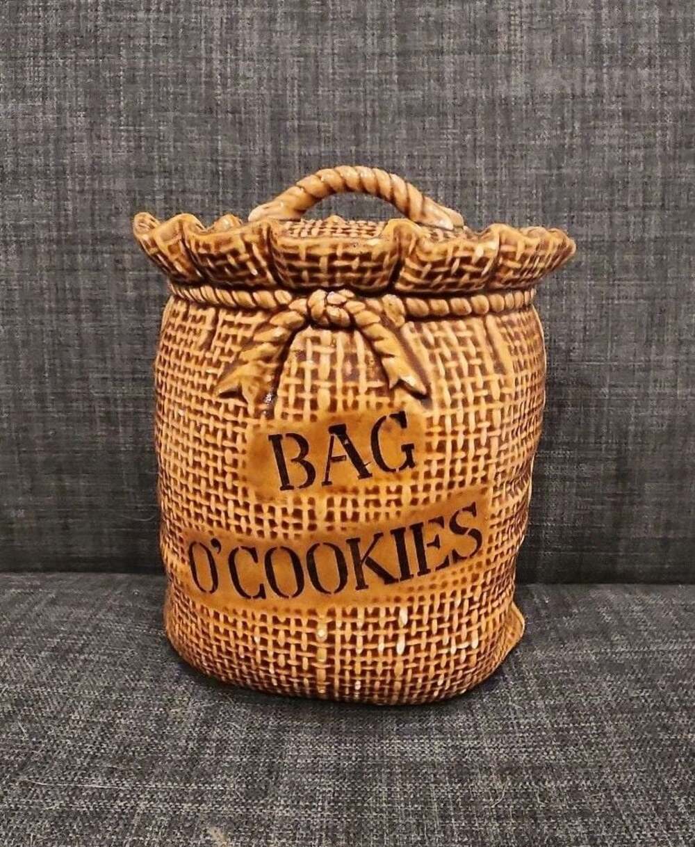 Vintage Ceramic Bag O' Cookies Cookie Jar Burlap Sack Design